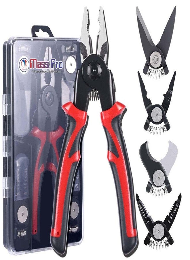 Mass Pro 5in1 Multifunctional Interchangeable Heads Pliers Set Interchangeable Set With Cable Cutter,Wire Stripper,Crimping Plier,Linesman & Metal Shears for DIY & Home Use - Image 1
